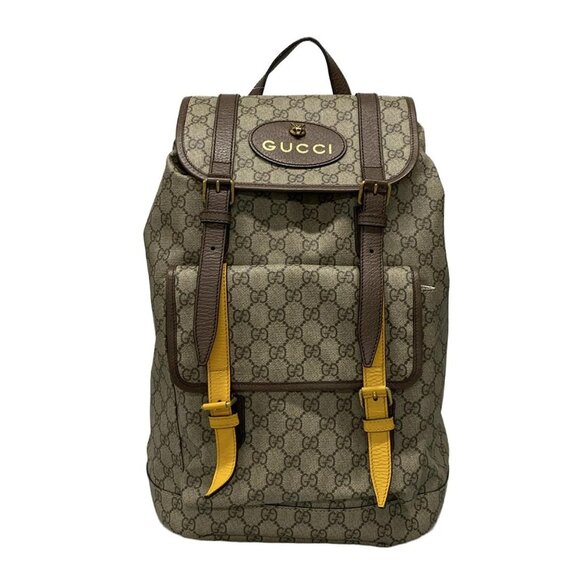 Auth GUCCI GG Supreme 473869 Beige Ebony Dark Brown PVC Leather Backpack - Picture 1 of 16